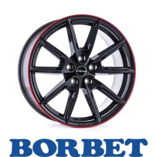 Borbet LX19 8,0x19 5/112 ET50 Black Glossy Rim Red